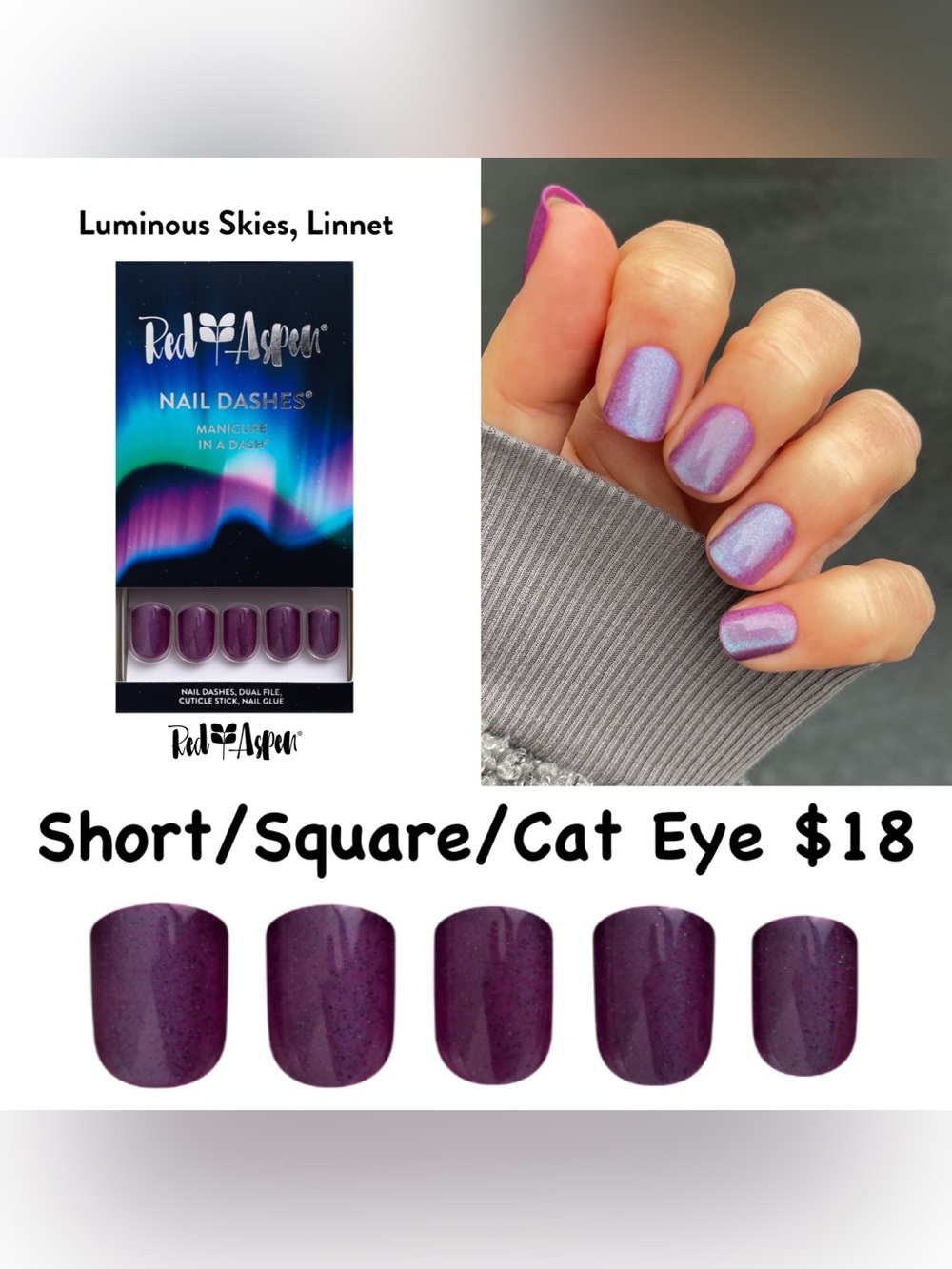 Red Aspen Luminous Linnet Press-On Nails - Cats Eye Shimmering Purple Pink Duo